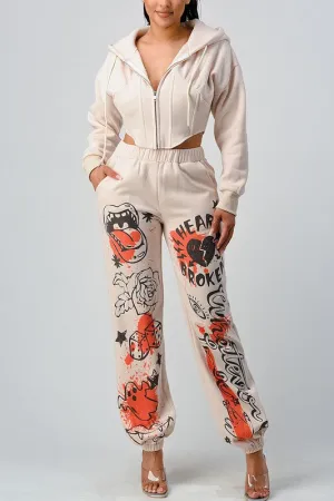 ATHINA CASUAL JACKET AND GRAPHIC PANTS SET