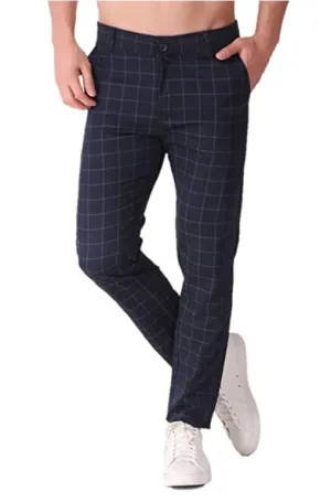 AUBORON Navy Blue Slim Fit Casual Trousers