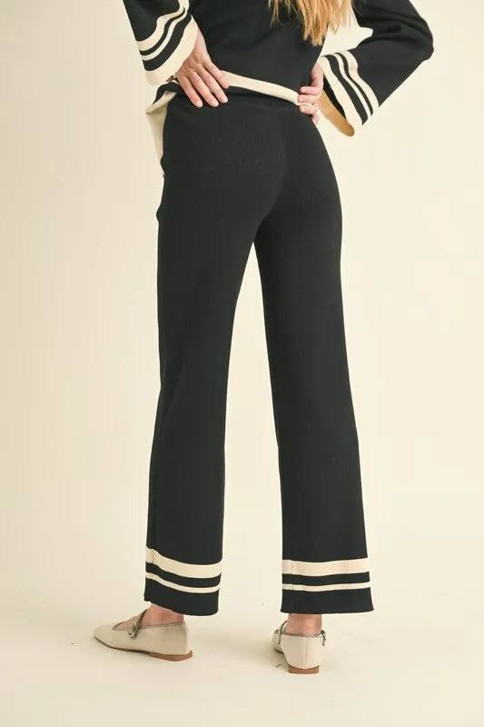 Beverly Long Sleeve Stripe Sweater Top And Pants Set Black