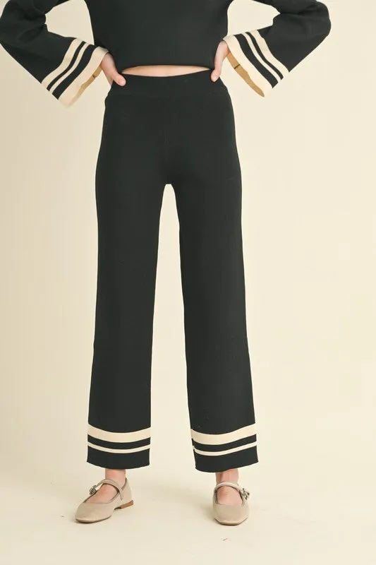 Beverly Long Sleeve Stripe Sweater Top And Pants Set Black