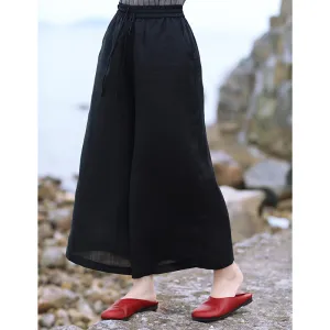 Black Linen Summer Autumn Women Casual Pants with Pockets SMM97202