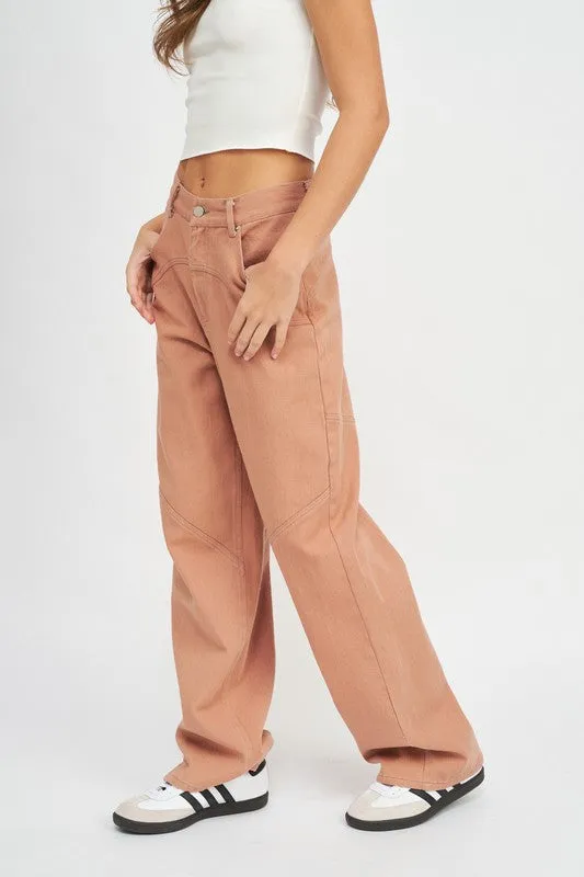 CONTRASTED STITCH DETAIL WIDE PANTS