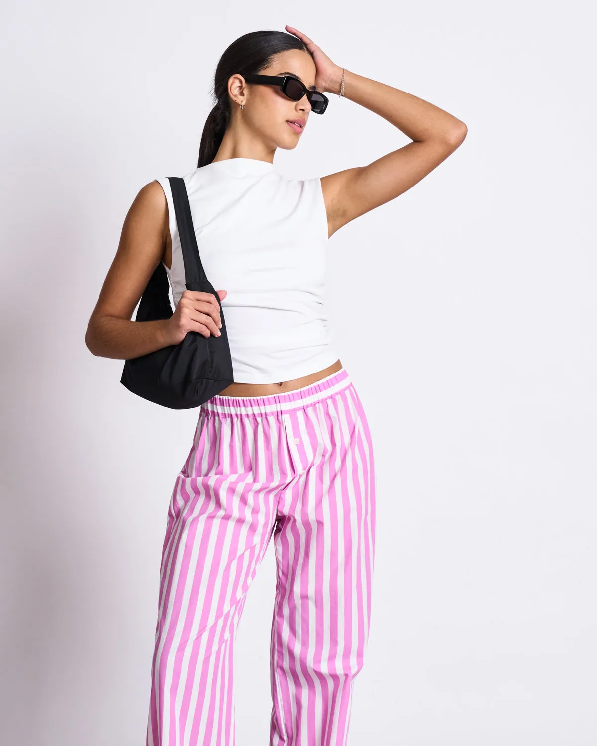 COTTON PANTS SOBY WHITE HOT PINK STRIPED