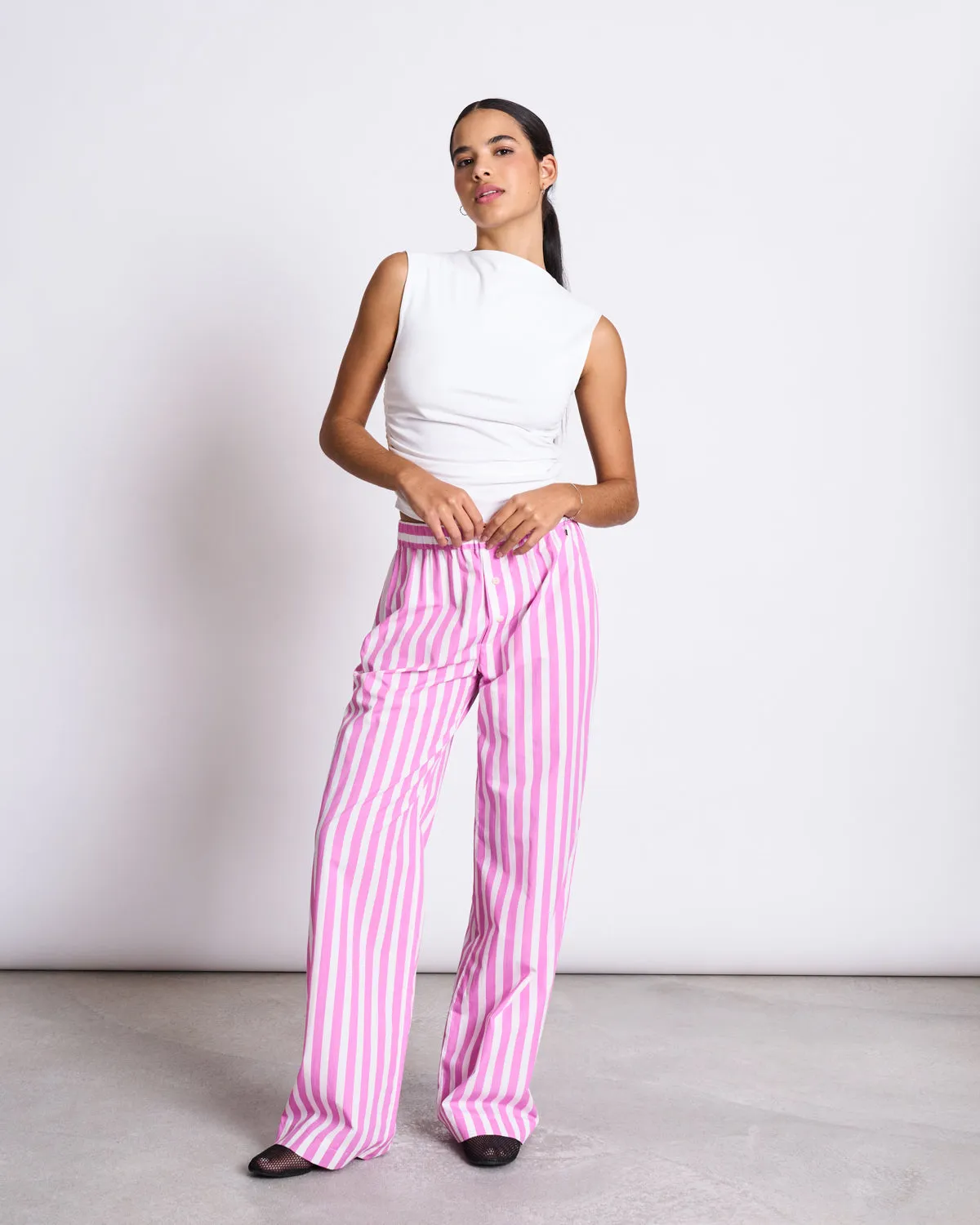 COTTON PANTS SOBY WHITE HOT PINK STRIPED