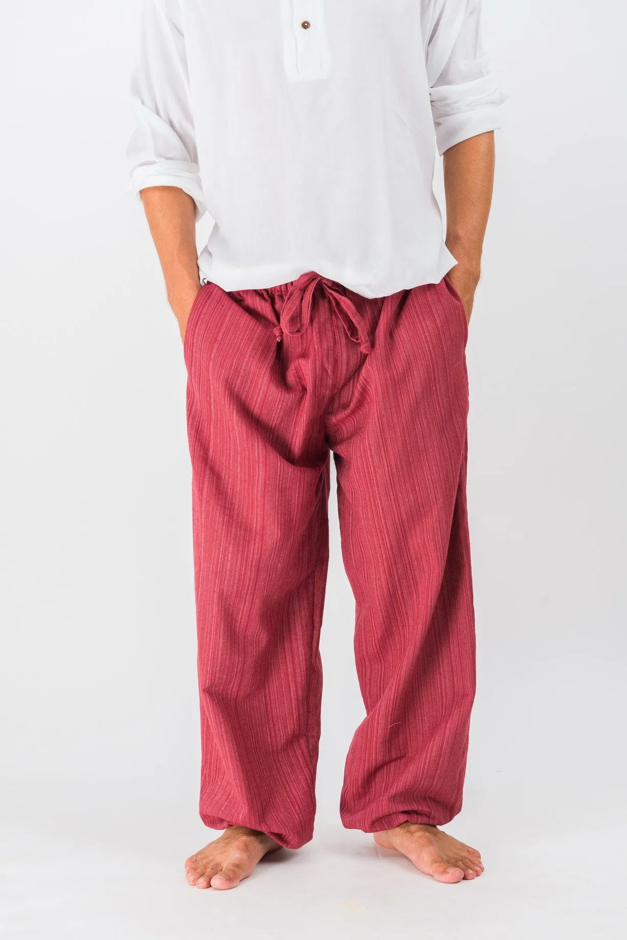 Cotton Thai Drawstrintg Full Yoga Massage Pants Red