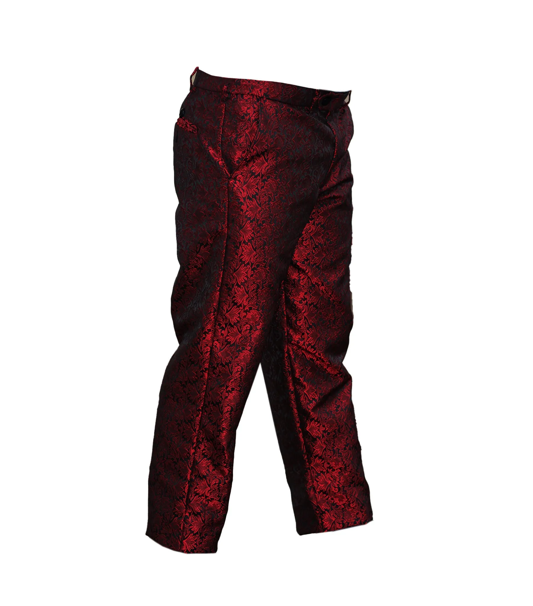 Crimson  Poise - Red Black Brocade Gentleman Formal Pants