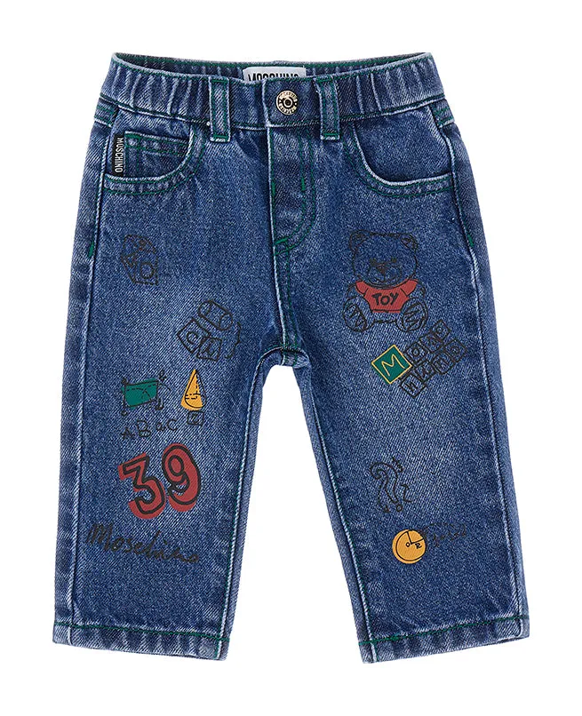 Dark Blue Baby Drawing Denim Pants