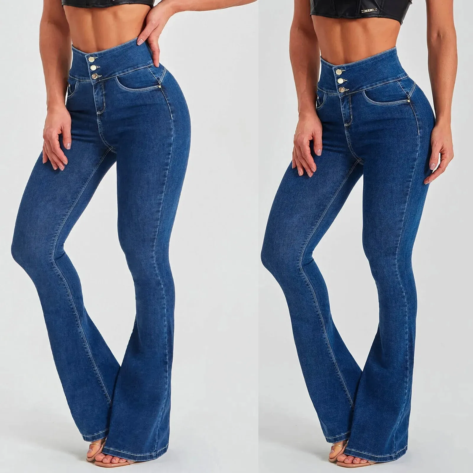 Denim Y2k Jeans Flare Women’s High Waist Fashion Stretch Tall Thin Streetwear Retro Vintage Pants