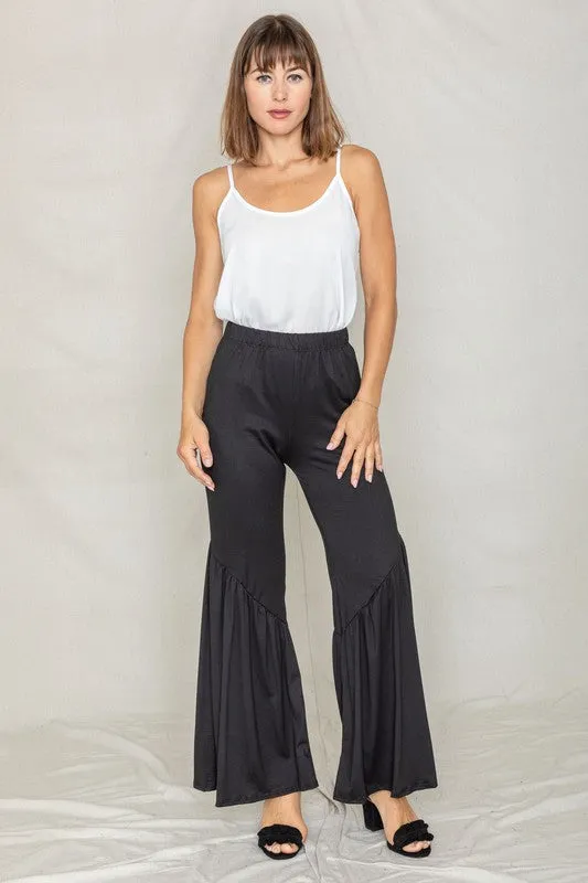 Diagonal Trim Ruffle Hem Pants