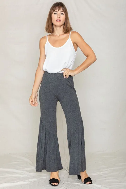 Diagonal Trim Ruffle Hem Pants