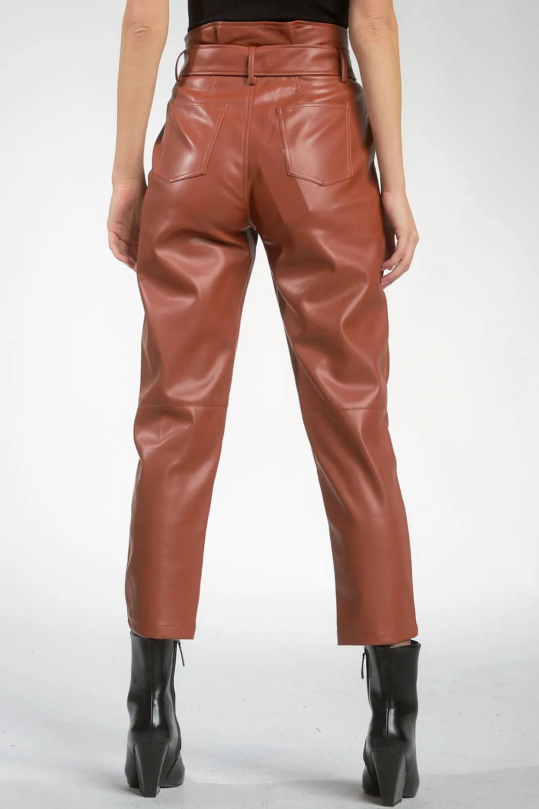 Elan Faux Leather Paper Bag Waist Pants