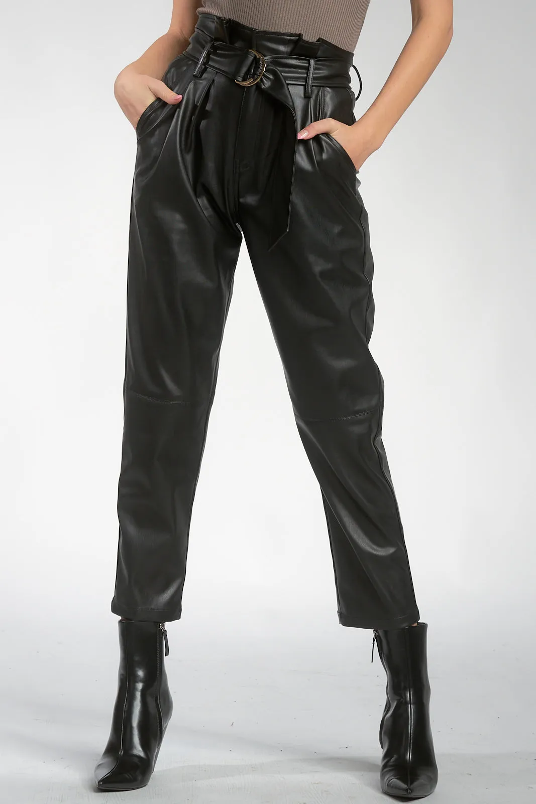 Elan Faux Leather Paper Bag Waist Pants