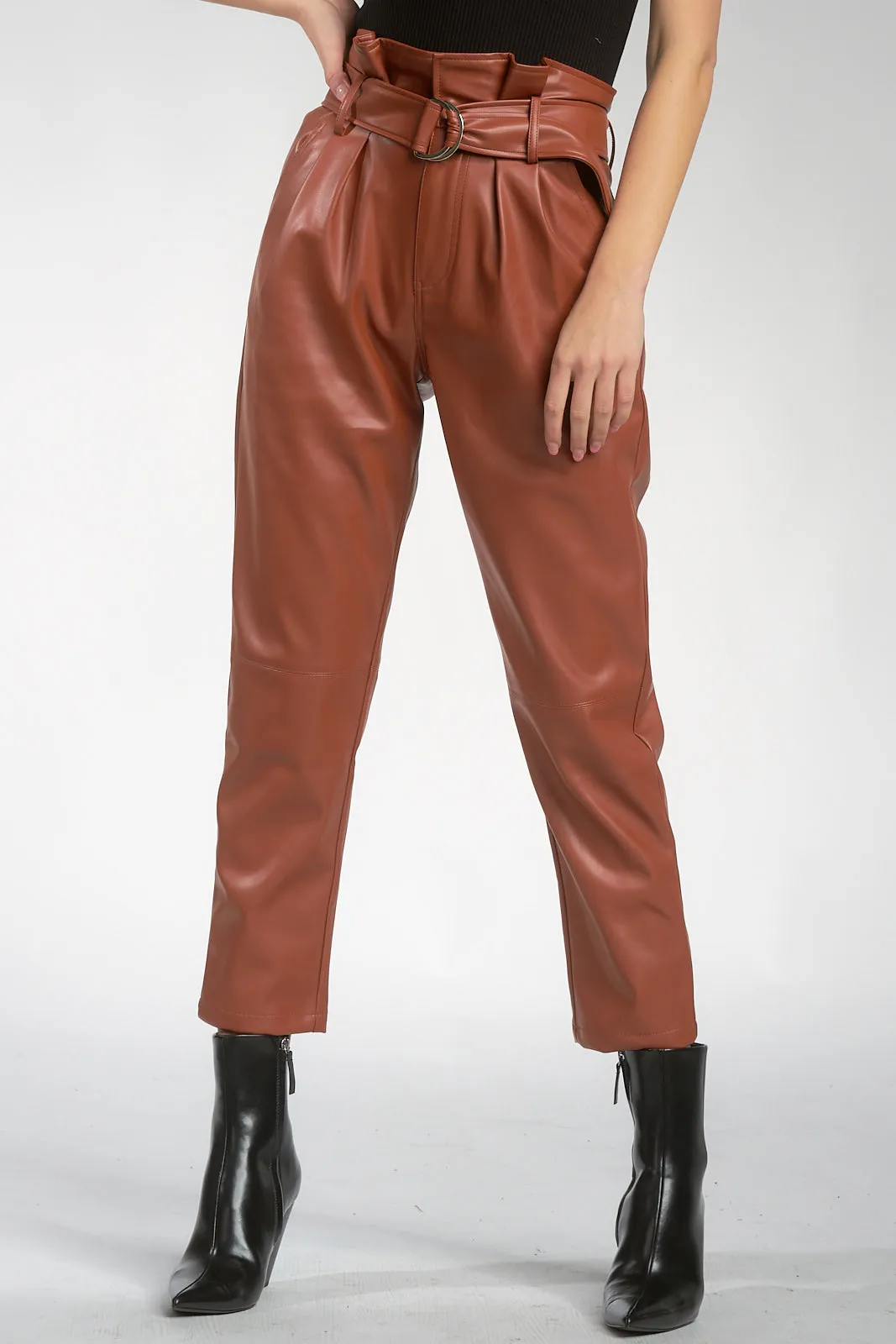 Elan Faux Leather Paper Bag Waist Pants