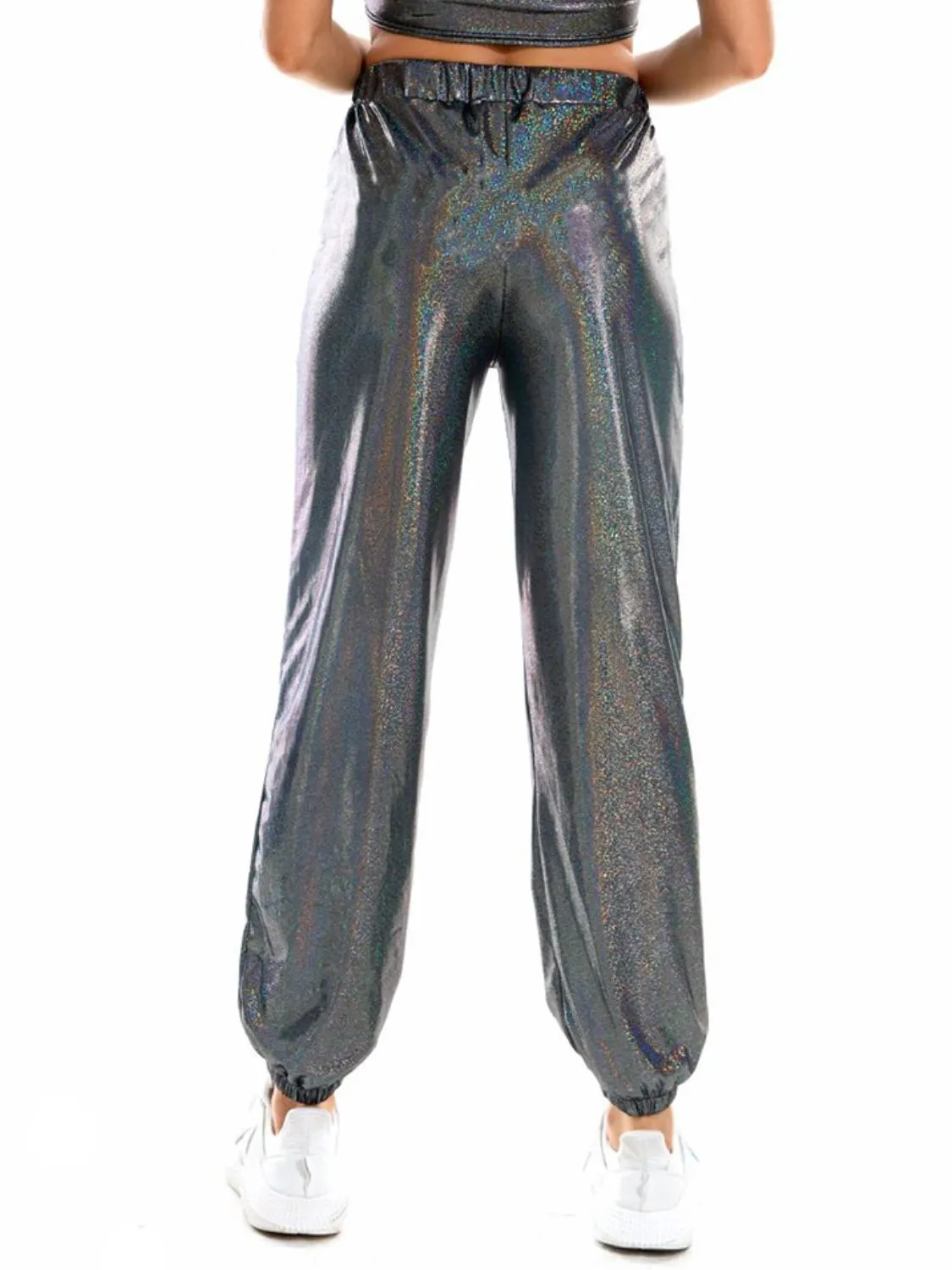 Glitter Elastic Waist Pants with Pockets