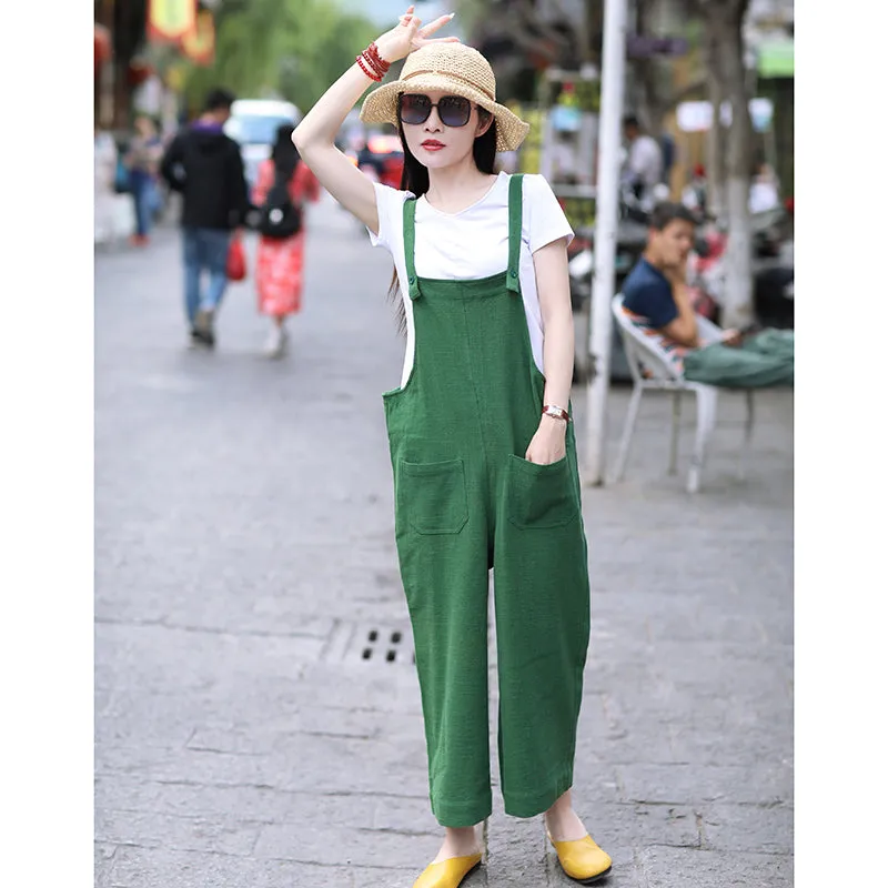 Green Linen Summer Autumn Women Casual Pants with Pockets SMM97204