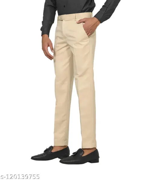 Haul Chic Cream Slim Fit Formal Trouser Pant For Men