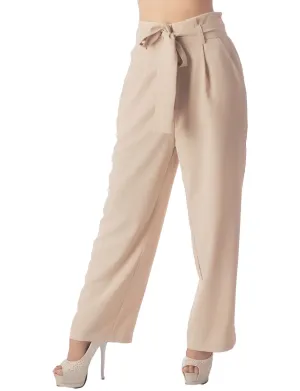 iB-iP Women's Bow Belt High Waist Cozy Casual Relaxed Wide Leg Pants