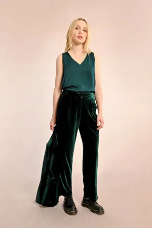 Jade Green Flowing Velvet Pants