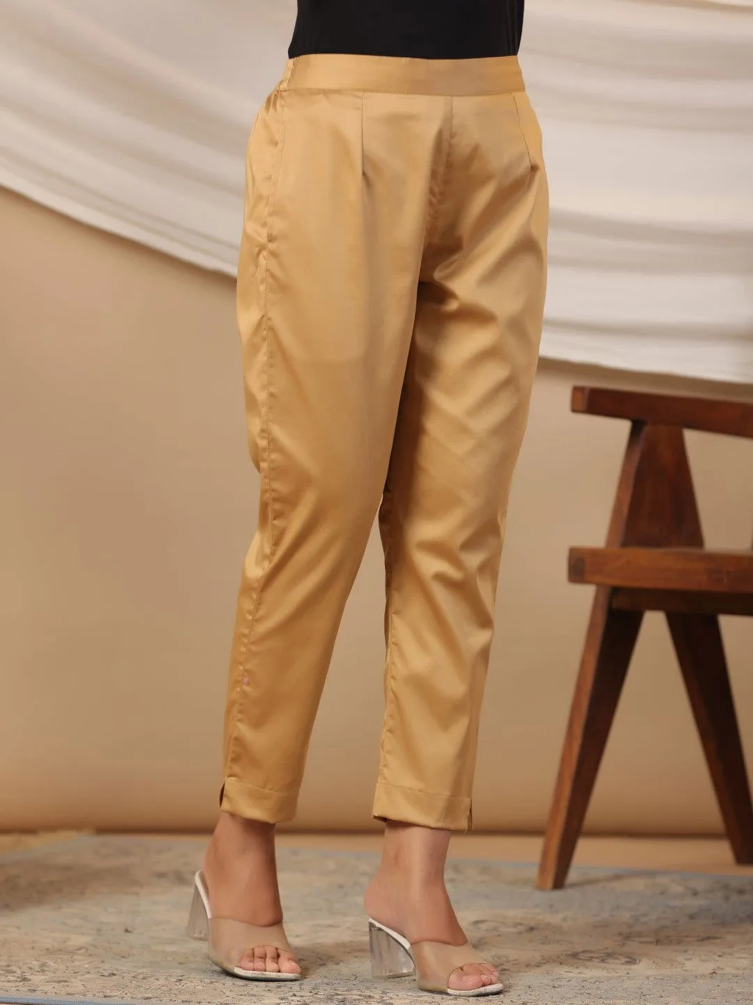 Jashvi Gold Solid Lycra Women Drawstring Pants With Single Side Pocket