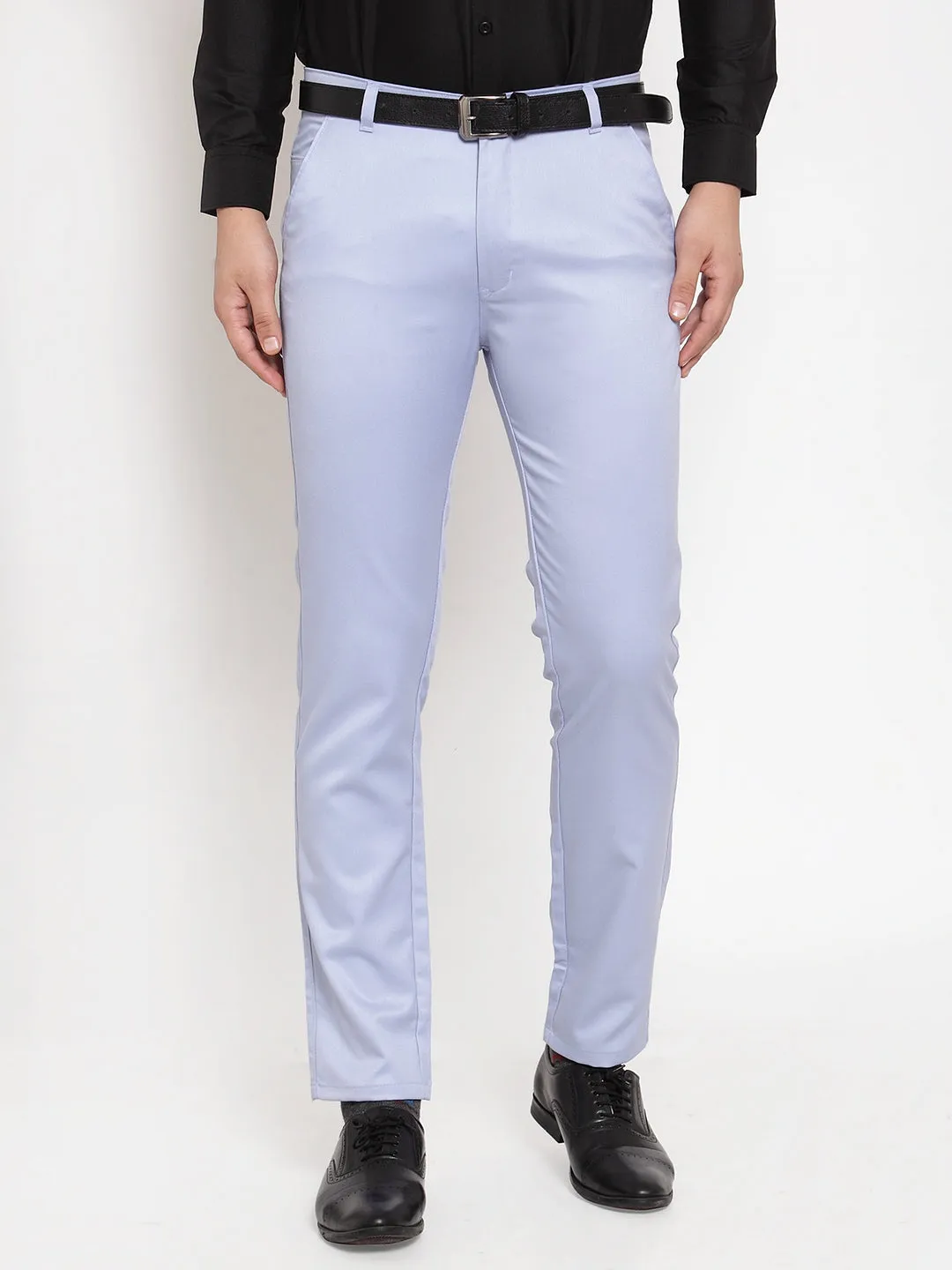 Jashvi Men's Blue Tapered Fit Formal Trousers