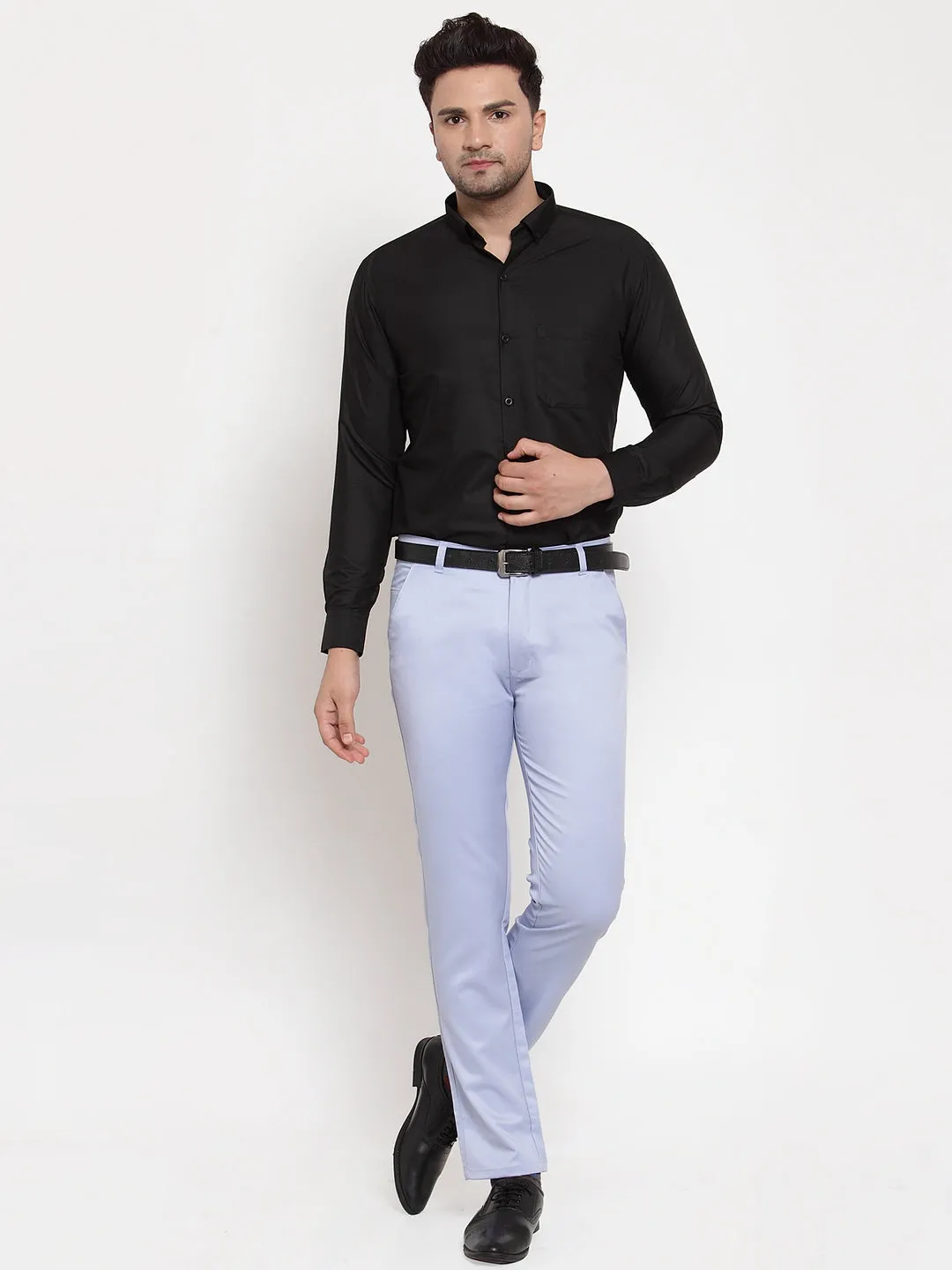 Jashvi Men's Blue Tapered Fit Formal Trousers