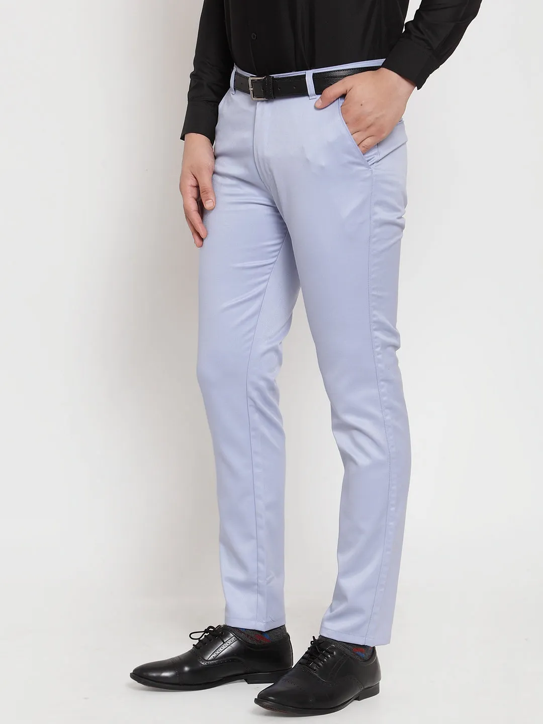 Jashvi Men's Blue Tapered Fit Formal Trousers