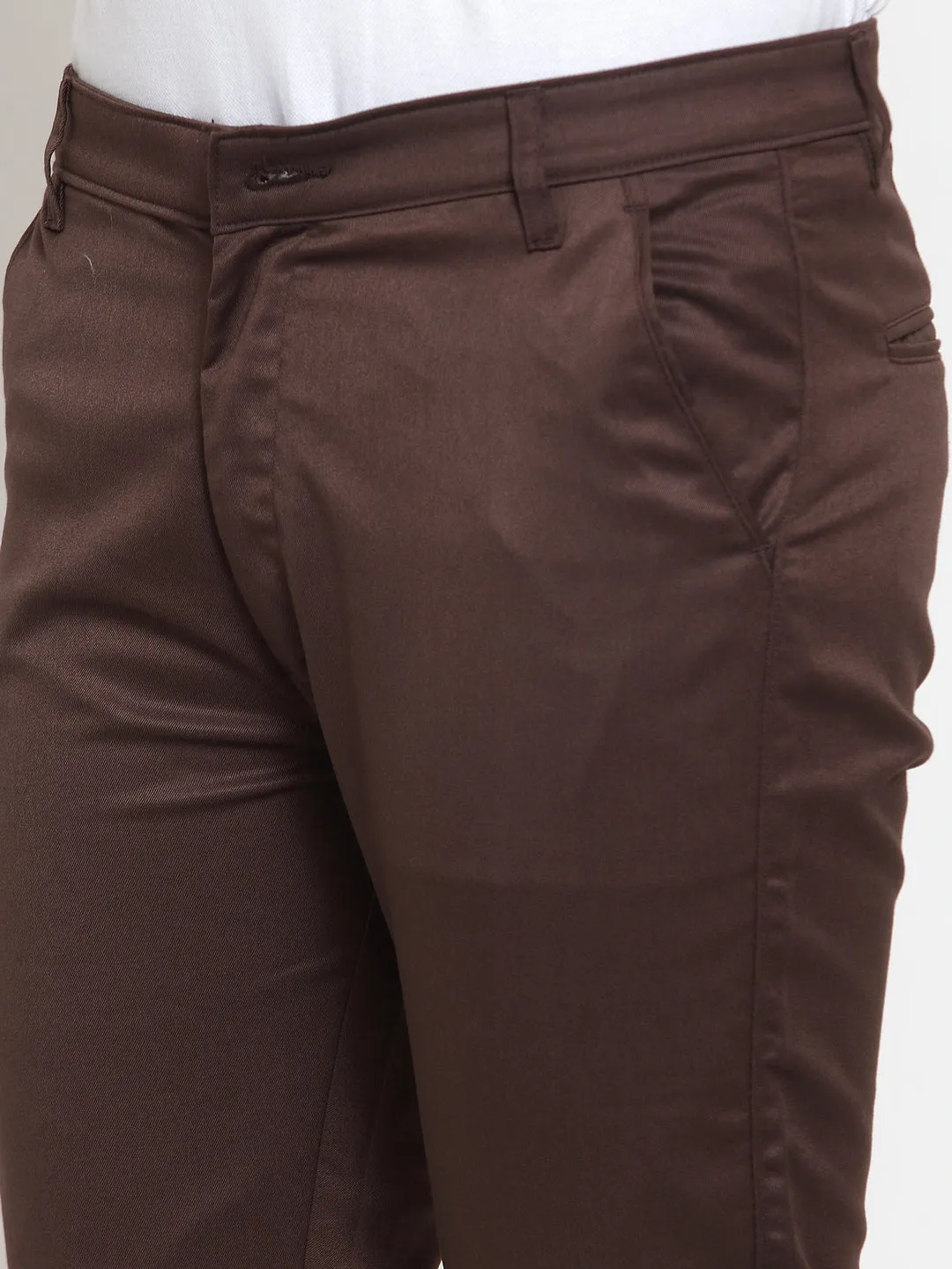 Jashvi Men's Brown Solid Formal Trousers