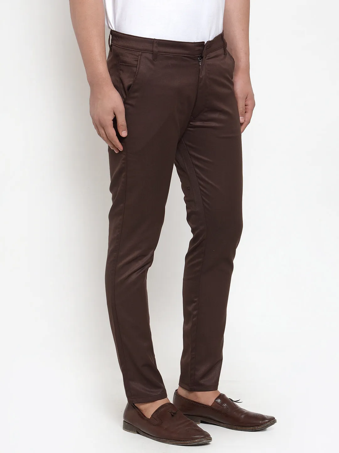 Jashvi Men's Brown Solid Formal Trousers