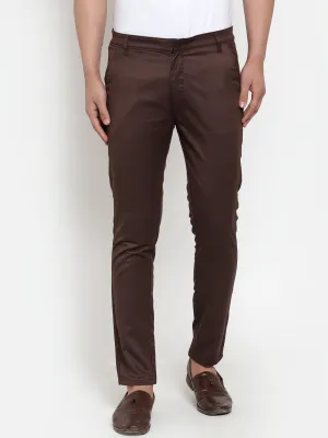 Jashvi Men's Brown Solid Formal Trousers