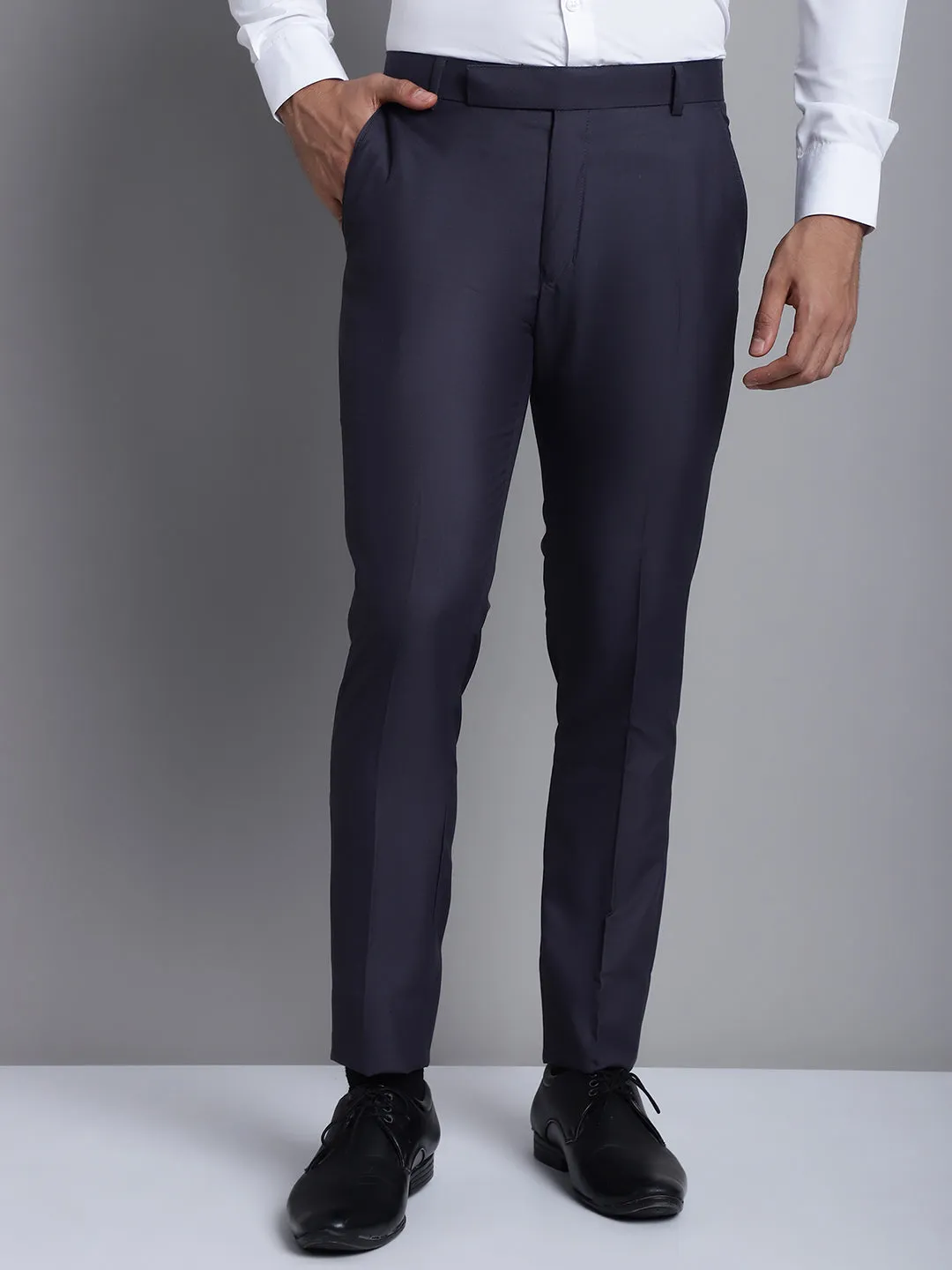 Jashvi Men's Grey Tapered Fit Formal Trousers