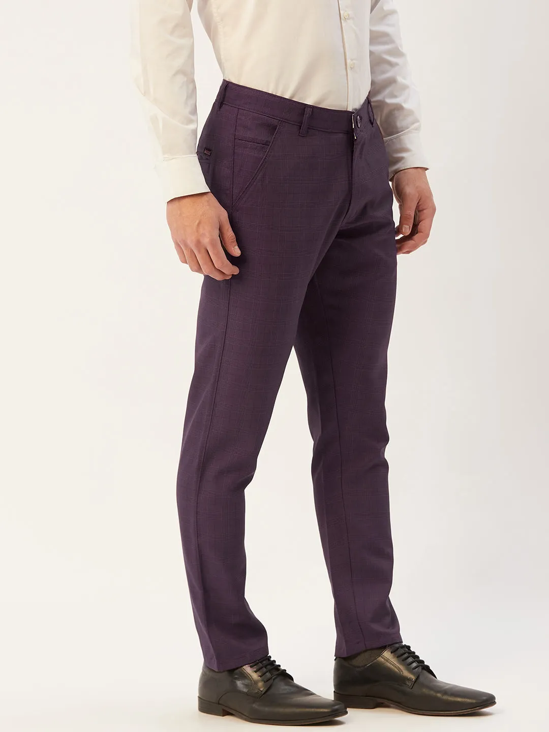 Jashvi Men's Maroon Checked Formal Trousers