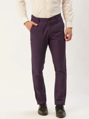 Jashvi Men's Maroon Checked Formal Trousers