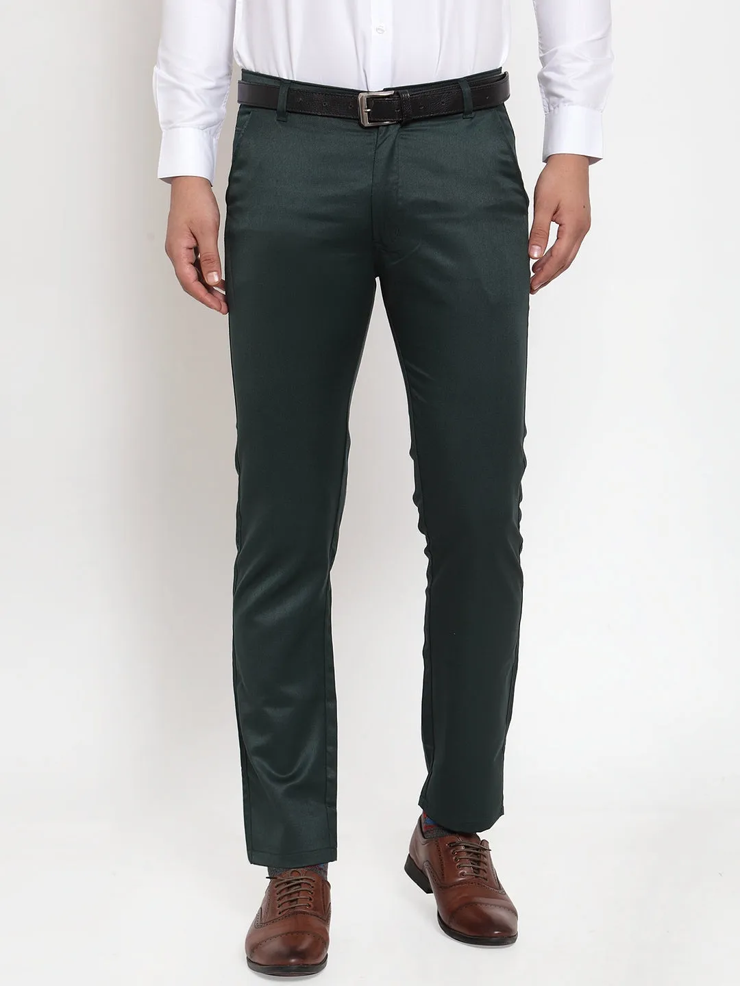 Jashvi Men's Olive Tapered Fit Formal Trousers