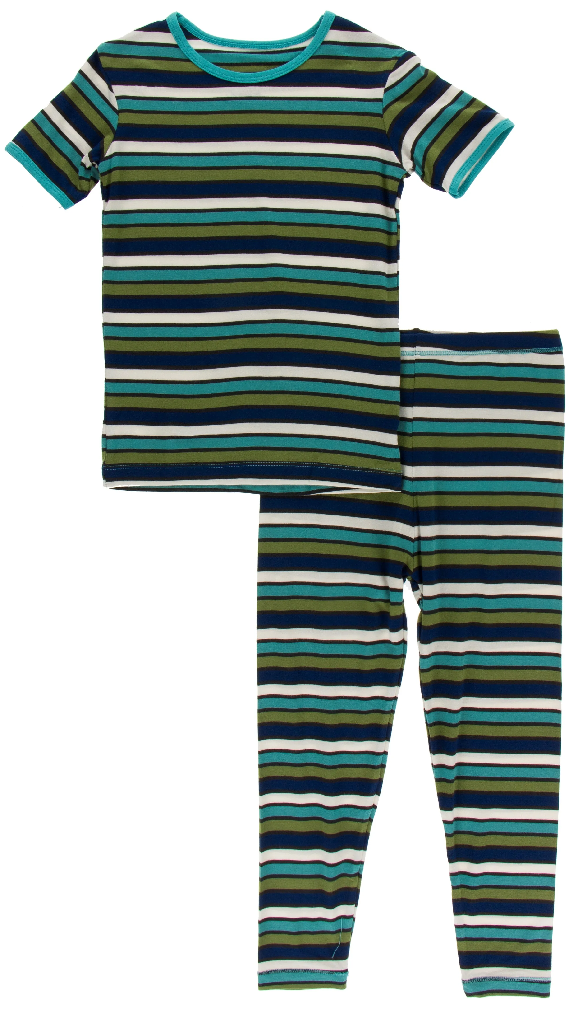 KicKee Pants Botany Grasshopper Stripe S/S Pajama Set with Pants