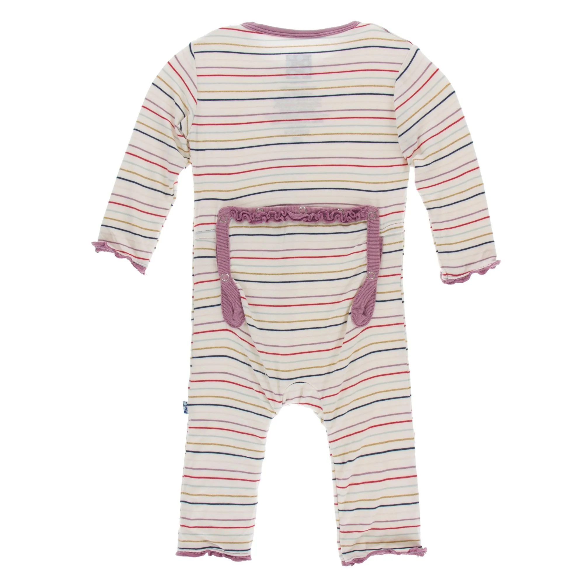 KicKee Pants Everyday Heroes Multi Stripe Muffin Ruffle Coverall with Zipper