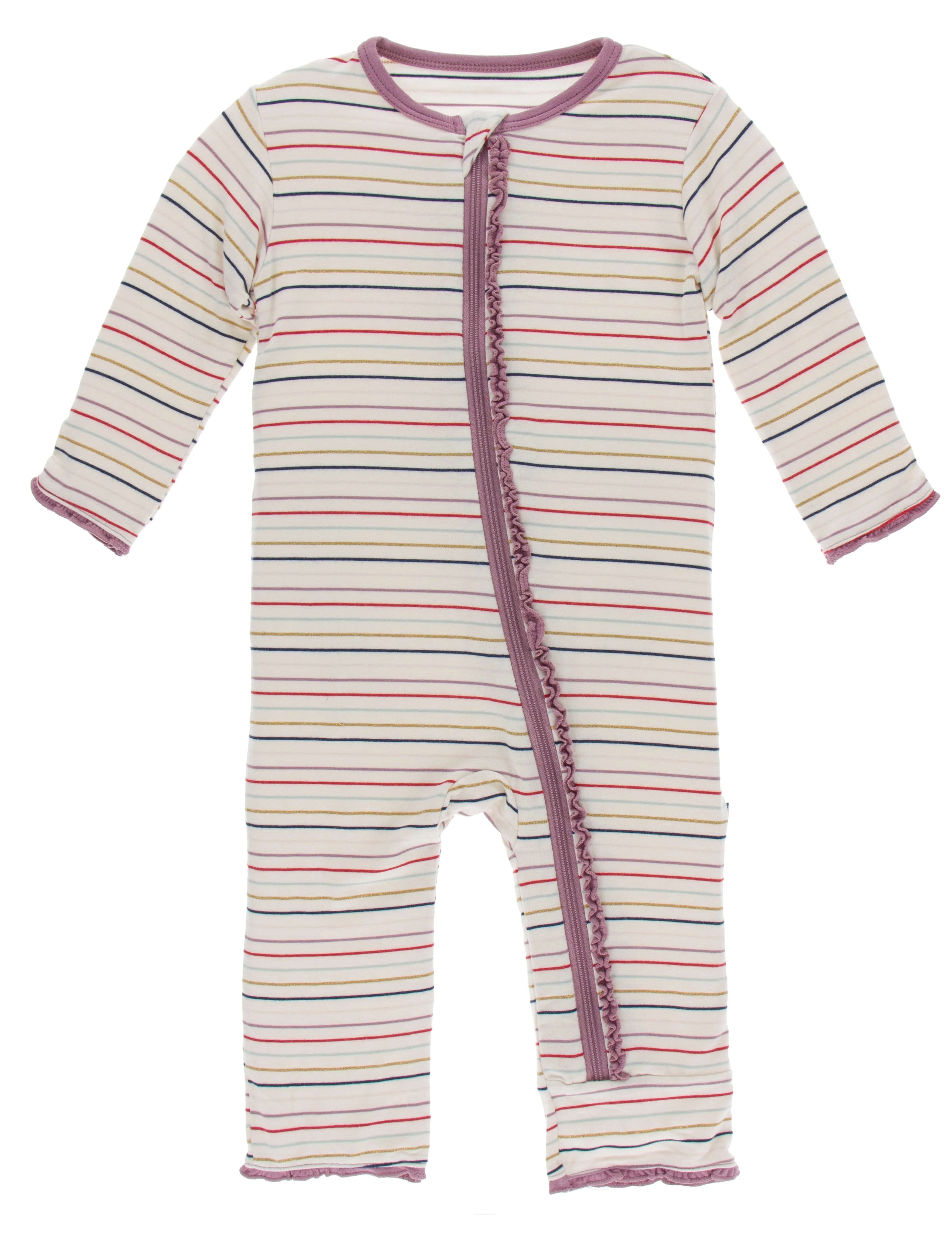 KicKee Pants Everyday Heroes Multi Stripe Muffin Ruffle Coverall with Zipper