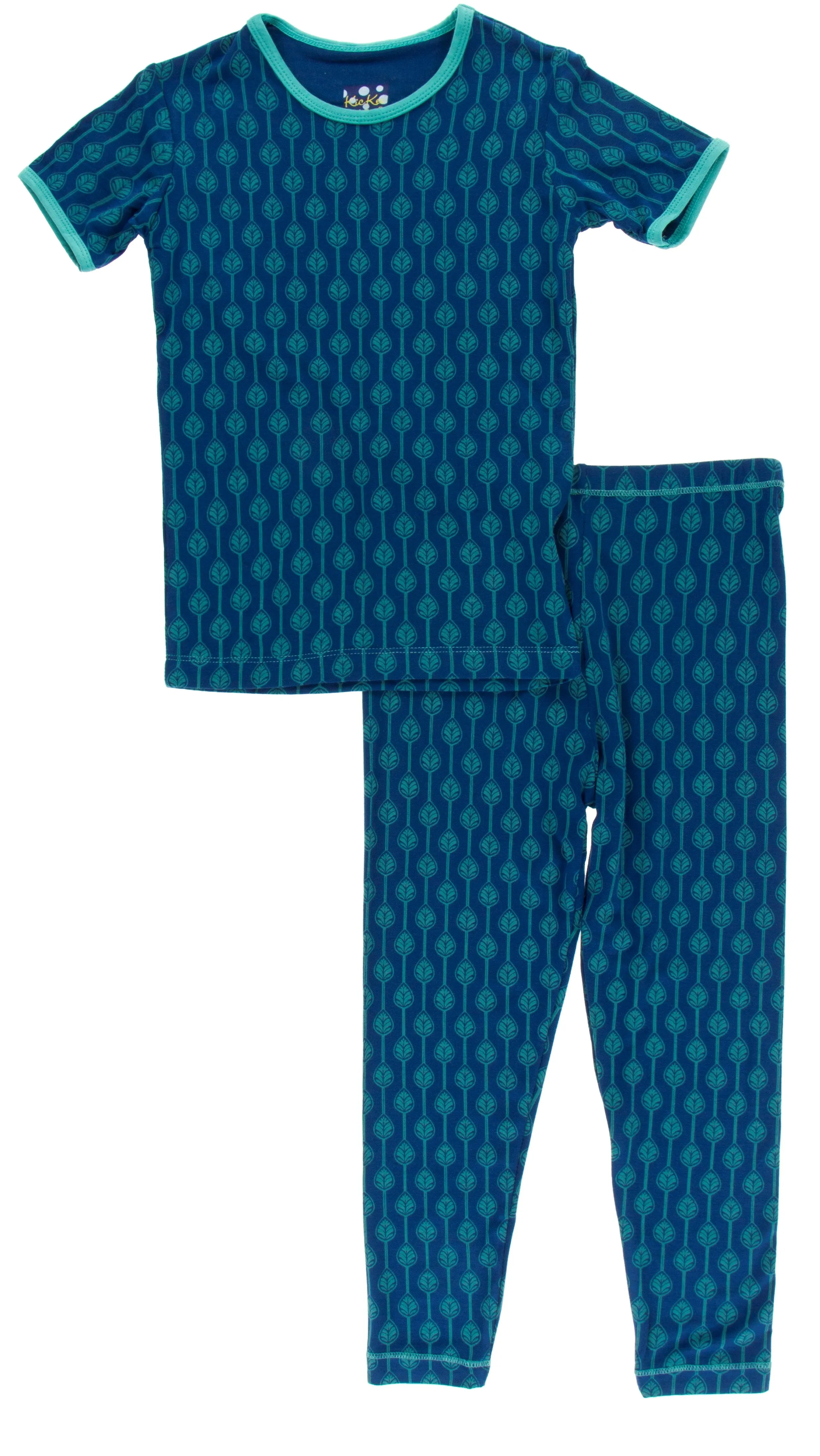 KicKee Pants Navy Leaf Lattice S/S Pajama Set with Pants