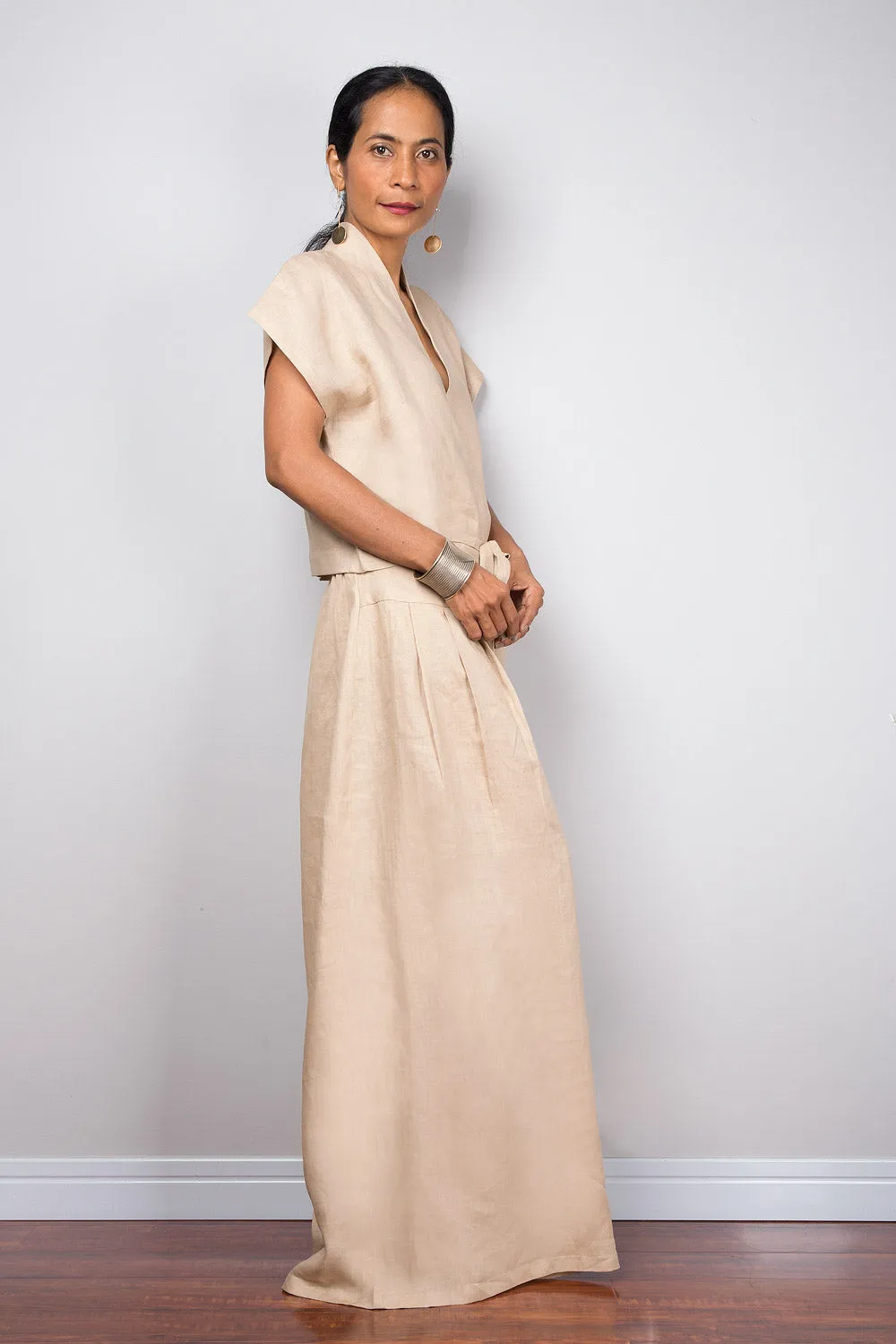 Linen wide leg palazzo pants. High waist women's summer pants