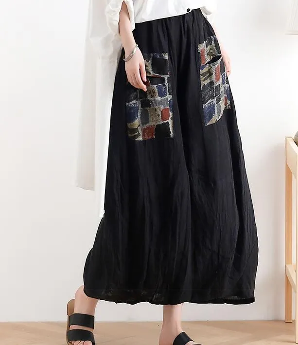 Loose large harem Linen Wide Leg Applique Women Casual Pants AMT05131