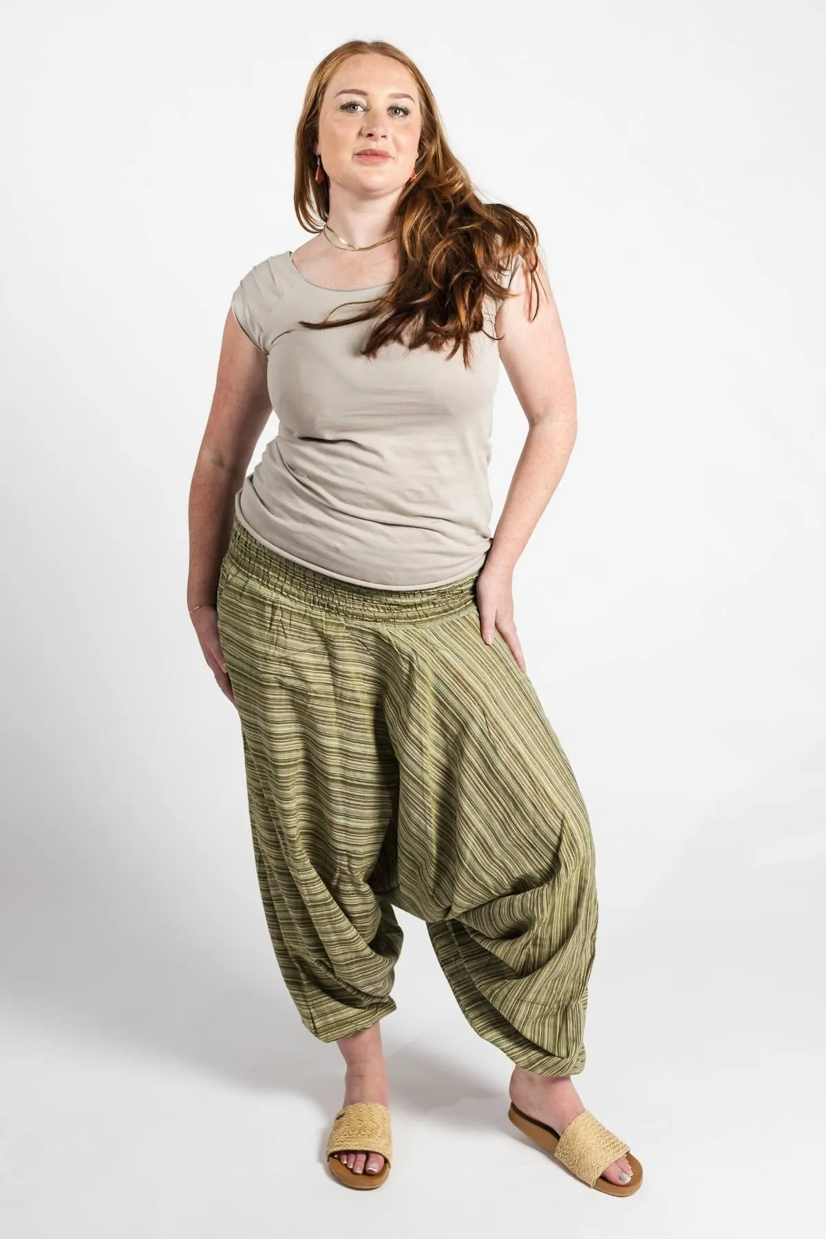 Low Crotch Pants - Striped Green