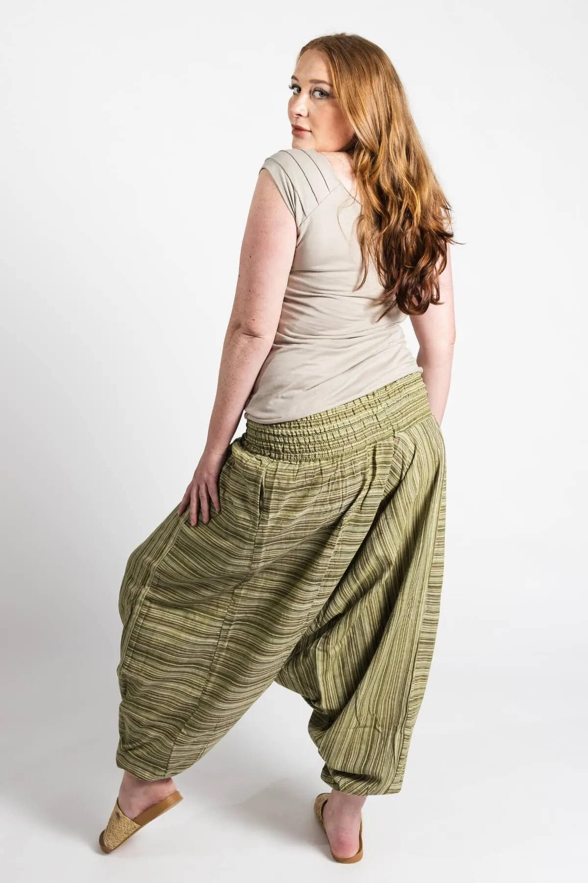 Low Crotch Pants - Striped Green