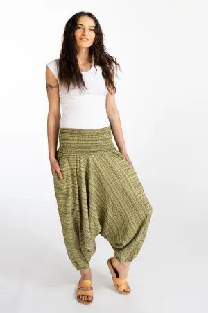 Low Crotch Pants - Striped Green