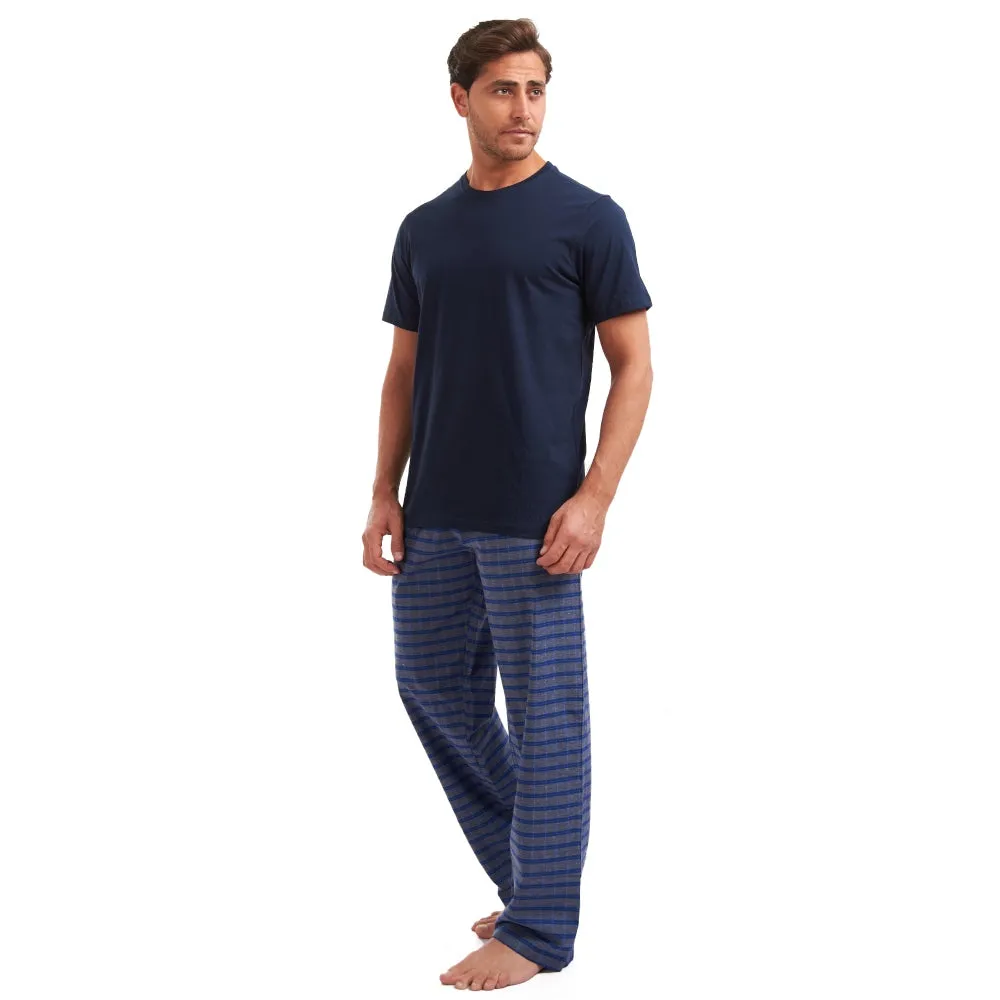 Men summer pajama set Dark Blue t-shirt   Checkered pants