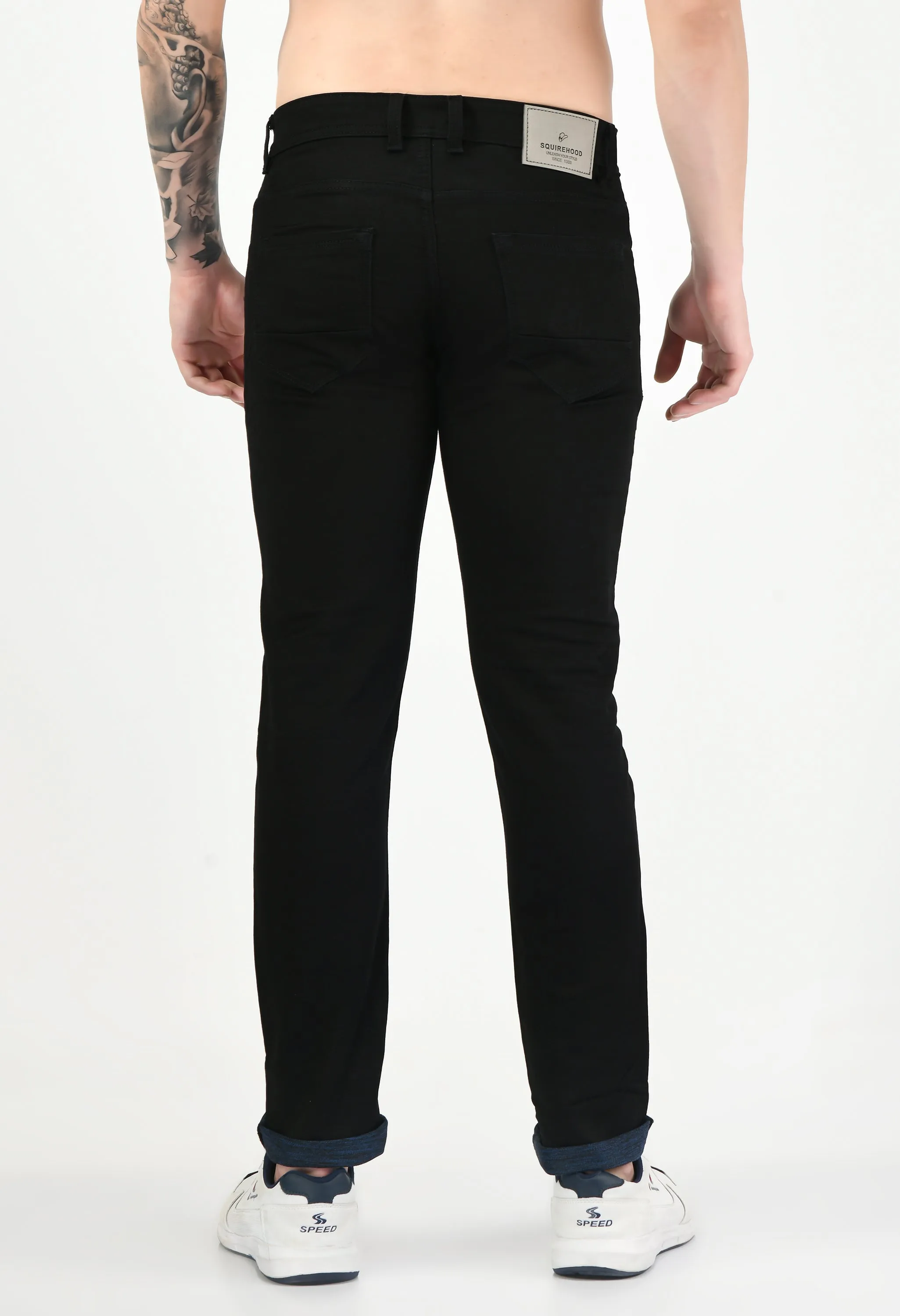 Men's Black Solid Mid Rise Casual Pant