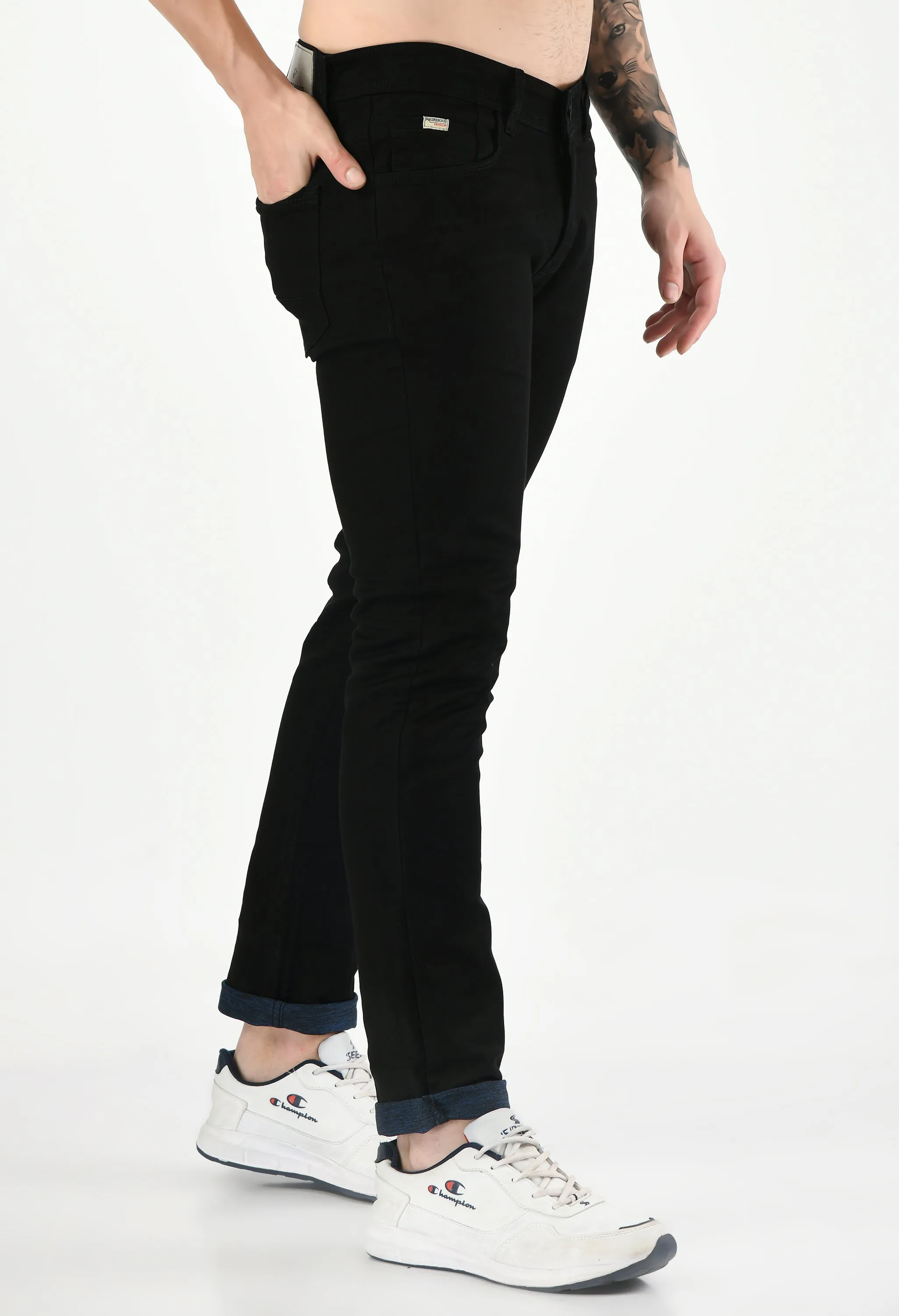 Men's Black Solid Mid Rise Casual Pant