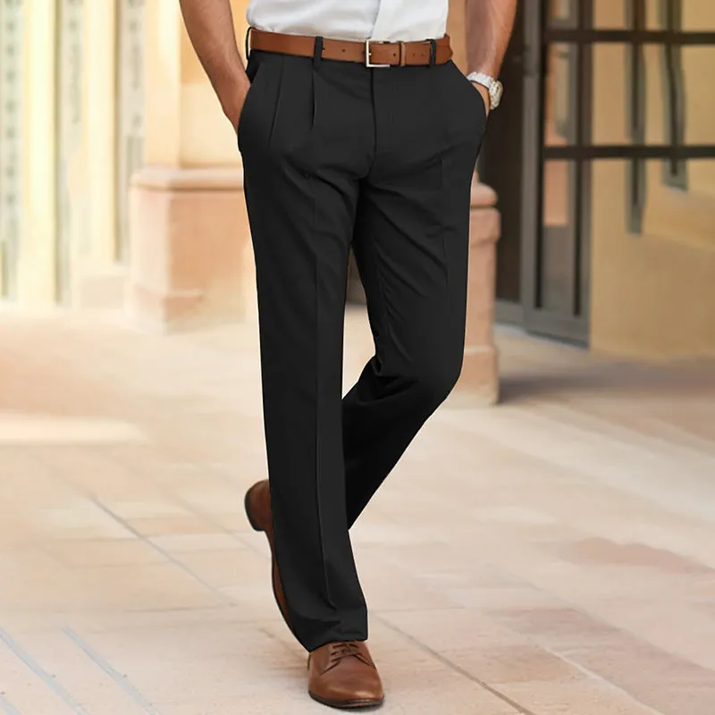 Men's Casual Suit Pants Fashion Trousers Mid Waist Straight Long Pants For Office Business Formal