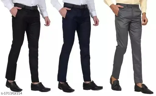 Men's Formal Trouser Pants PACK OF 3- BLACK, NAVYBLUE, DARKGREY