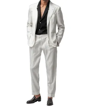 Men's Linen Peak lapel Fashion Casual Wedding Suit for Men (Blazer Pants)