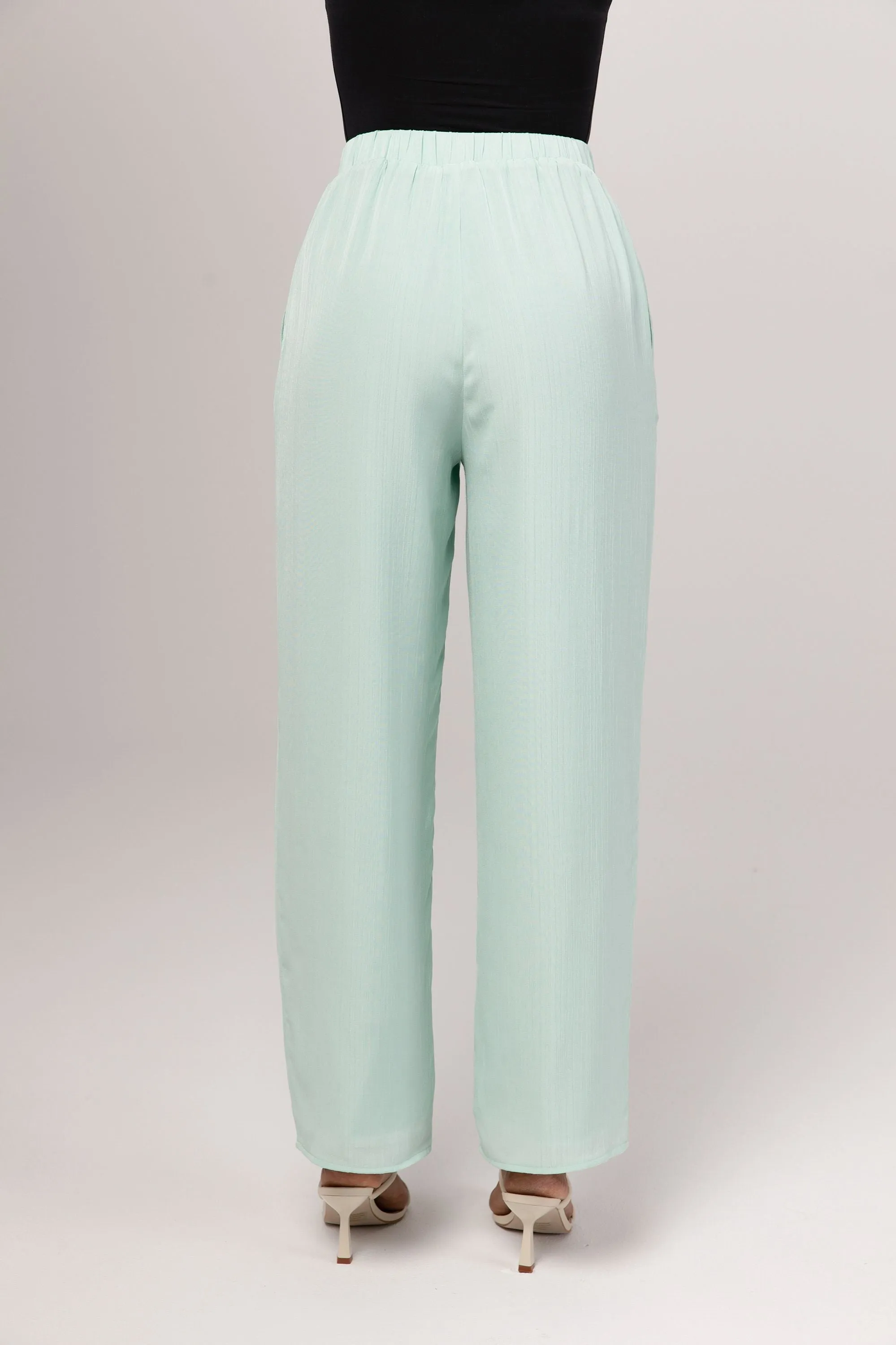 Nashwa Textured Rayon Wide Leg Pants - Mint Green