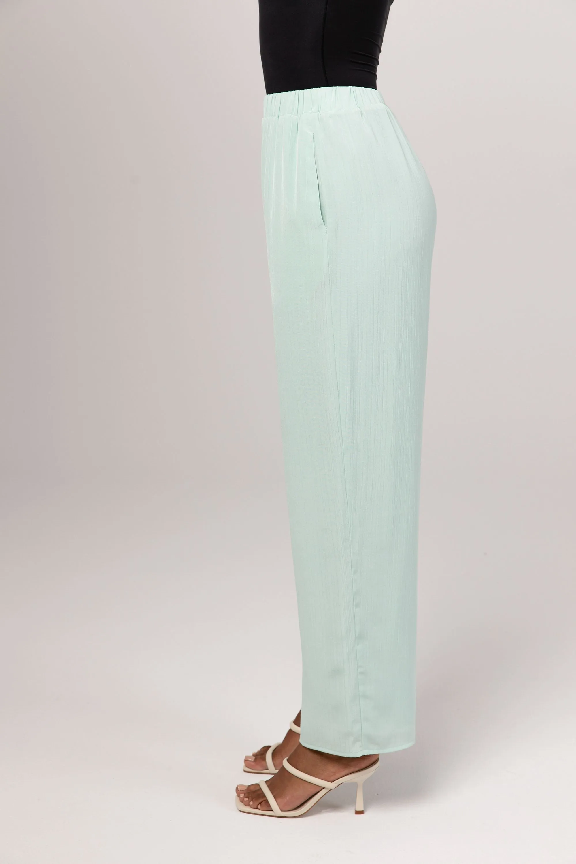 Nashwa Textured Rayon Wide Leg Pants - Mint Green